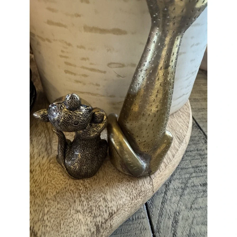 Brass Siamese Cat Figurine Paperweight Vintage MCM *Read Desc* 2 Cats